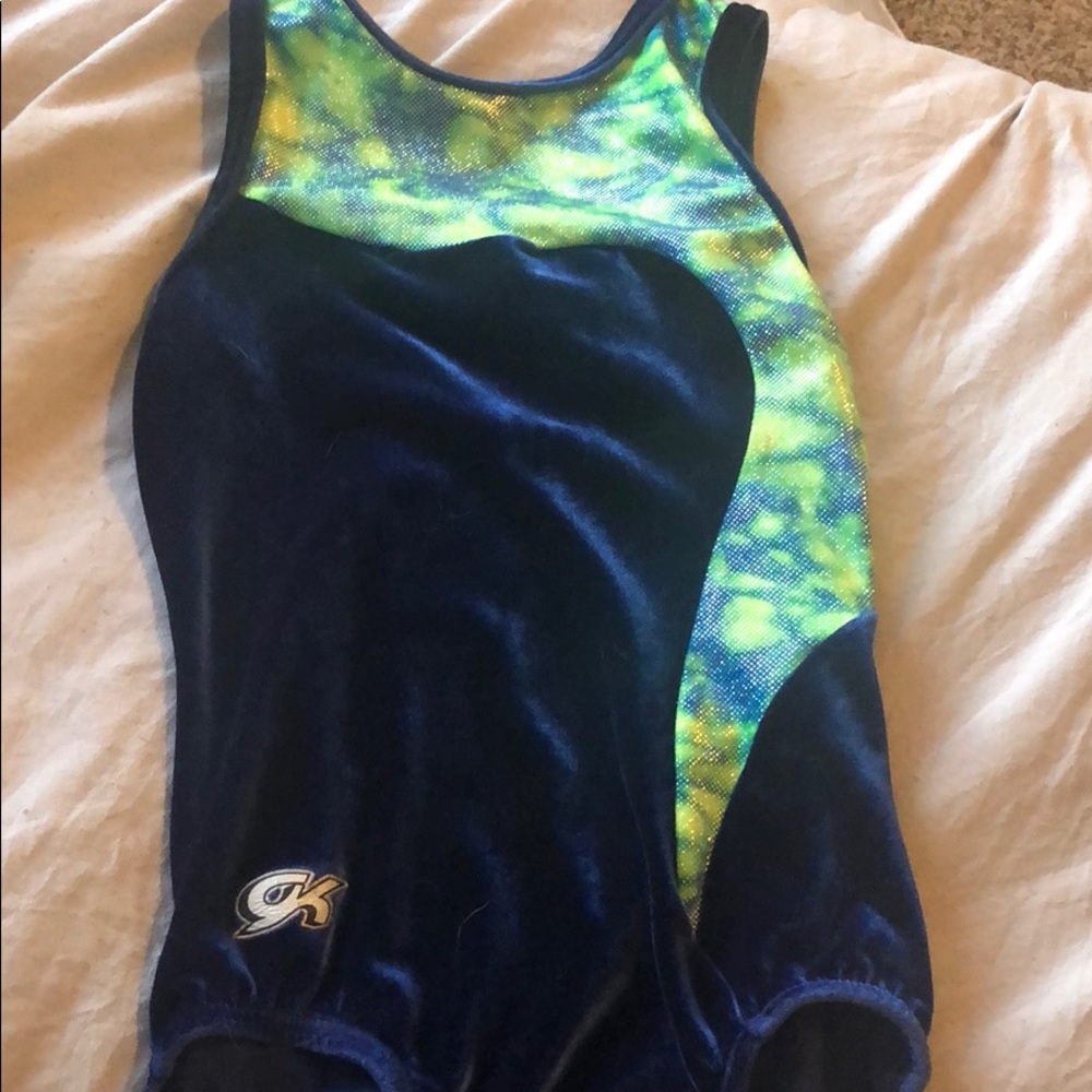 Green and Blue tie dye velvet leotard from GK!
